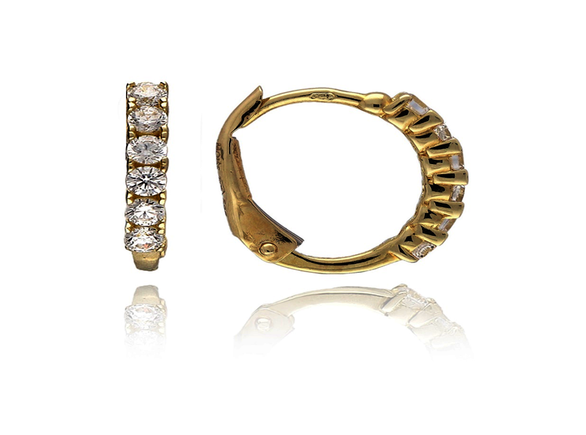 Žluté zlato náušnice se zirkony na klapku